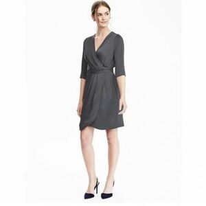Banana Republic Wrap Dress Size 6 | Charcoal Grey V-Neck Midi | NWT |